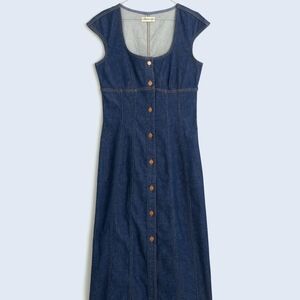 NWT Madewell Denim Square-Neck Midi Dress in Benton Wash